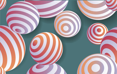 Fototapeta na wymiar Seamless 3d pattern with striped balls in fashionable shades