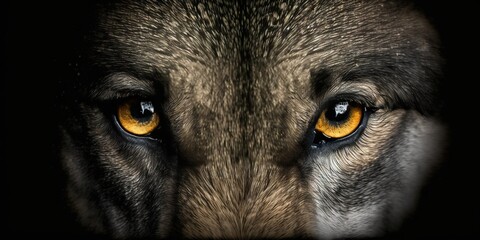 Close up macro shot of wolf eyes. Generative Ai - obrazy, fototapety, plakaty