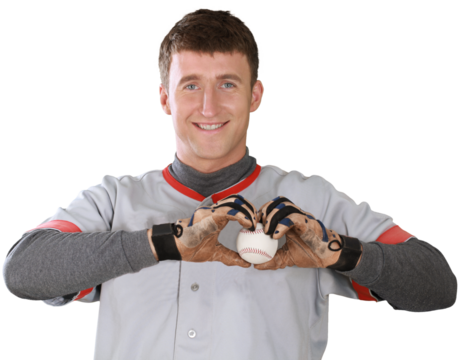 Portrait of handsome happy young man sitting with laptop with arms outstretched isolated on white