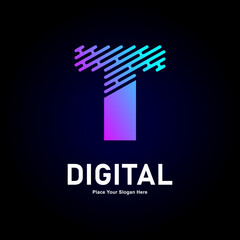 Digital line letter T logo vector template. Suitable for business, technology, gradient color type,  logo line style and initial name