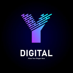 Digital line letter Y logo vector template. Suitable for business, technology, gradient color type,  logo line style and initial name