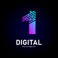Digital line number 1 logo vector template. Suitable for business, technology, gradient color type,  logo line style and initial name