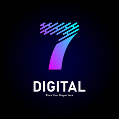 Digital line number 7 logo vector template. Suitable for business, technology, gradient color type,  logo line style and initial name