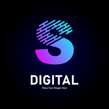 Digital line letter S logo vector template. Suitable for business, technology, gradient color type,  logo line style and initial name