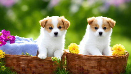 This adorable photo captures the playful interaction between cute kittens and puppies. The warm and fuzzy feeling this image evokes is sure to bring joy to any viewer