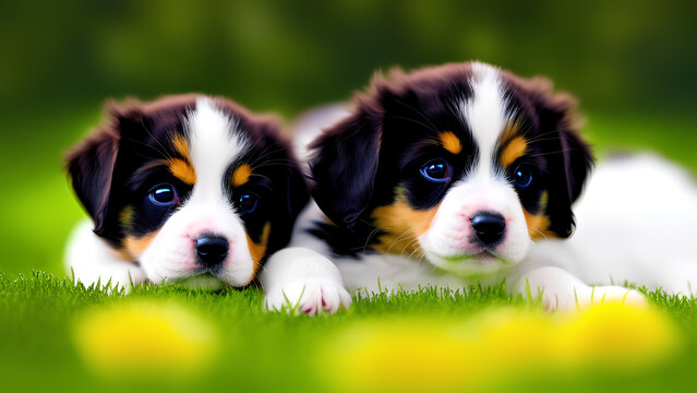 This adorable photo captures the playful interaction between cute kittens and puppies. The warm and fuzzy feeling this image evokes is sure to bring joy to any viewer