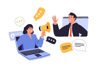 Online activism abstract concept vector illustration. Internet activism, digital communication, social media posting