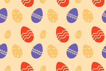 Easter pattern on a white background in pastel colors. Vector seamless Easter pattern with eggs. Vector EPS 10