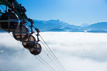 View on cable car of Grenoble in France outdoors.