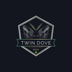 Twin Dove bird nest outline luxury monogram hexagonal logo template design for brand or company