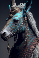 Fantasy Horse, Portrait, Inside of a Castle, anthro, Decorative- Generative AI