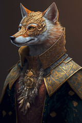 Fantasy Fox, Portrait, Inside of a Castle, anthro, Decorative- Generative AI