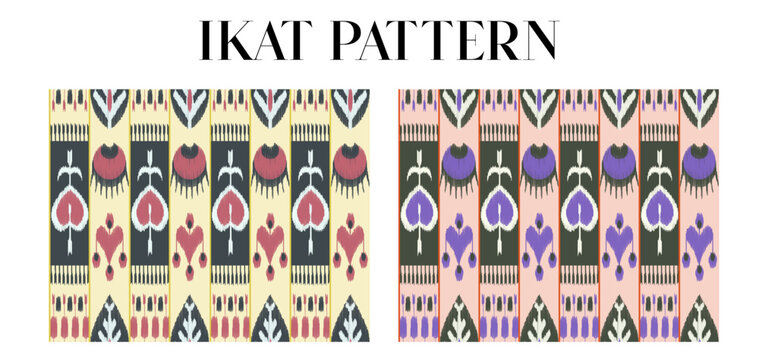 Ikat pattern set, Ikat geometric folklore ornament. Tribal ethnic vector texture. Seamless striped patter. Figure tribal embroidery. Indian, Scandinavian, Gyp sy, Asia design , folk pattern.	
