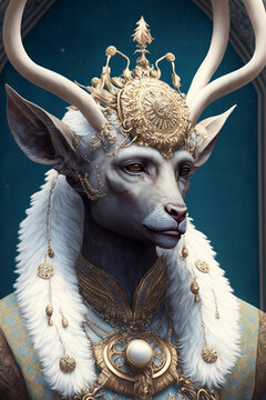 Fantasy Goat, Portrait, Inside of a Castle, anthro, Decorative- Generative AI