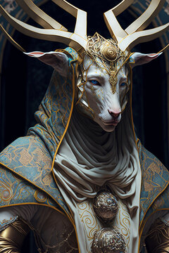 Fantasy Goat, Portrait, Inside of a Castle, anthro, Decorative- Generative AI