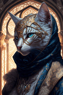 Fantasy Cat, Portrait, Inside of a Castle, Decorative- Generative AI