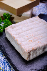 French cheeses collection, yellow Vieux Pane cheese with white mold