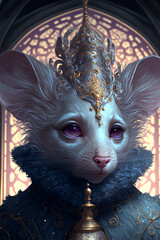 Obraz na płótnie Canvas Fantasy Mouse, Portrait, Inside of a Temple, Decorative- Generative AI