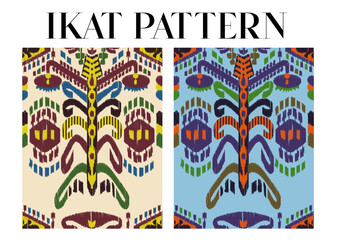 Ikat pattern set, Ikat geometric folklore ornament. Tribal ethnic vector texture. Seamless striped patter. Figure tribal embroidery. Indian, Scandinavian, Gyp sy, Asia design , folk pattern.	
