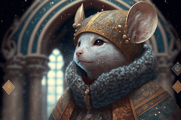 Young Mouse, Portrait, Outsideof a Castle, Decorative- Generative AI