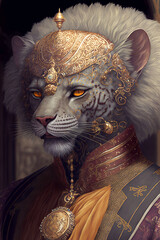 Fantasy Lion, Portrait, Inside of a Castle, Decorative- Generative AI