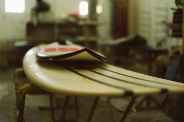 Surfboards shop and repair, background.