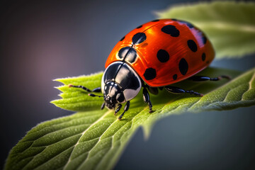 Ladybird on a leaf, macro closeup Generative AI	
