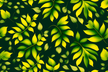 abstract green leaves  pattern on dark background
