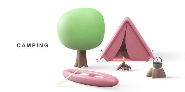 3d concept - camping. Vector illustration.