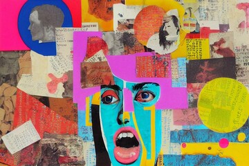 The Many Faces of Stress and Anxiety: A Vibrant Psychological Mixed Media Collage; Panic Attacks, Trauma, Self-Reflection, Mindfulness, Psychiatry, Therapy (generative AI, AI)