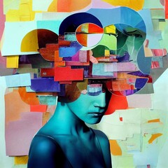 The Many Faces of Stress and Anxiety: A Vibrant Psychological Mixed Media Collage; Panic Attacks, Trauma, Self-Reflection, Mindfulness, Psychiatry, Therapy (generative AI, AI)