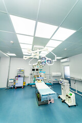 Emergency modern operating room. Sterile new hospital equipment technologies.