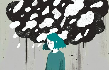 Depression and feeling alone, blue left out, loneliness, major depressive episode MDE in simple graphic design style, black and neutral colors high contrast symbolic (generative AI, AI)