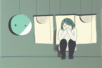 Depression numb feeling alone, blue left out, loneliness, major depressive episode MDE in simple graphic design style, black and neutral colors high contrast symbolic (generative AI, AI)