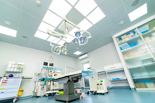 Sterile new hospital equipment technologies. Emergency modern operating room.