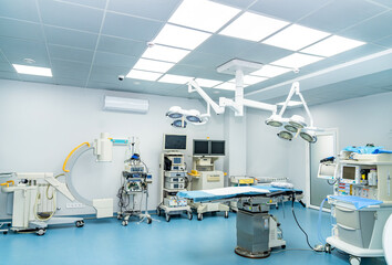 Empty sterile emergency interior. Surgery modern hospital room.