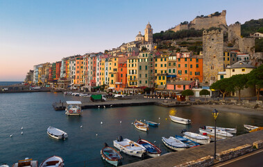 Fortified city of Portovenere on extreme southern peninsula of La Spezia Bay, Italy