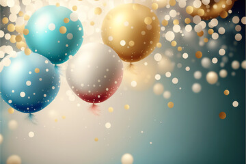 Fototapeta na wymiar Festive background with baloons and confetti. Birthday celebration concept. AI generative