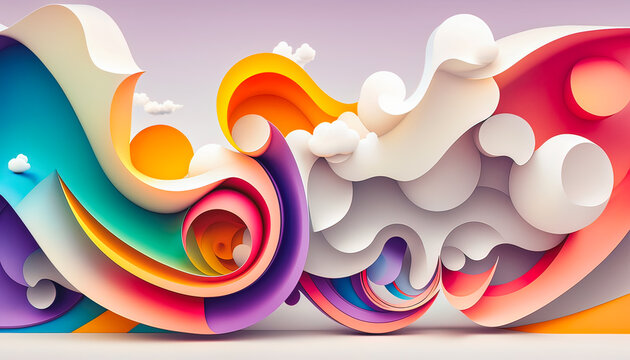 Abstract background with shapes, ata stream, transformation, clouds . Colorful art. Minimalistic design layout for business presentations, flyers, posters. Generative AI