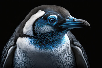 Naklejka premium black and white penguin with blue eyes made with generative ai