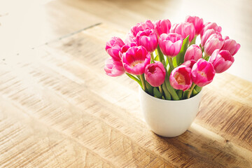Bouquet of tulips on the table