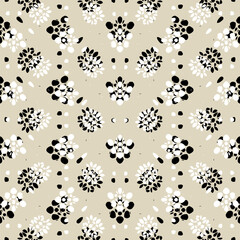 seamless pattern with dot elements, abstract vector art, texture in black and white on beige, abstract graphic ornament, repeating patterm, ideal for fashion, textiles and paper design, fabric design