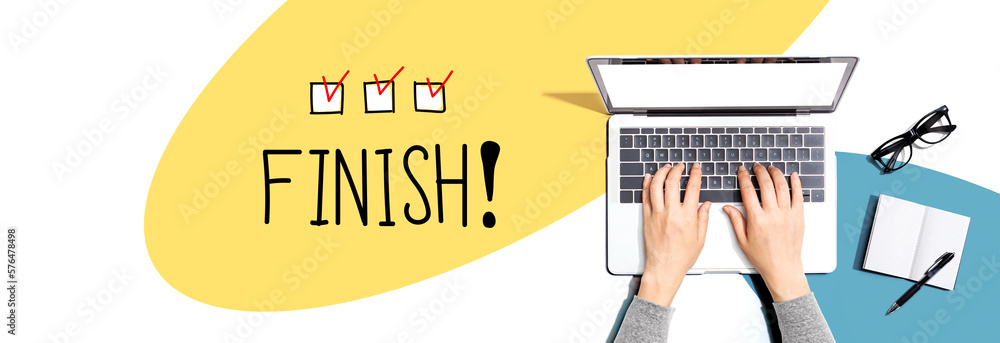 Aufkleber finish with person using a laptop computer