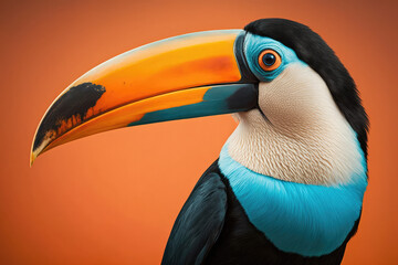 toucan bird on a orange background made with generative ai