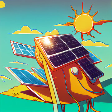 Cartoon style solar panel created with Generative AI technology