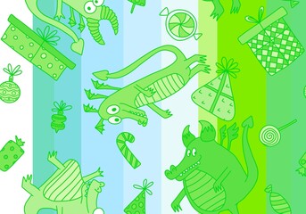 Cartoon dinosaur monsters seamless dragon pattern for wrapping paper and Christmas gift box and kids clothes