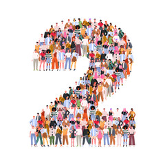 Large group of people in number 2 two form. Numbers made of people. A crowd of male and female characters. Flat vector illustration isolated on white background.