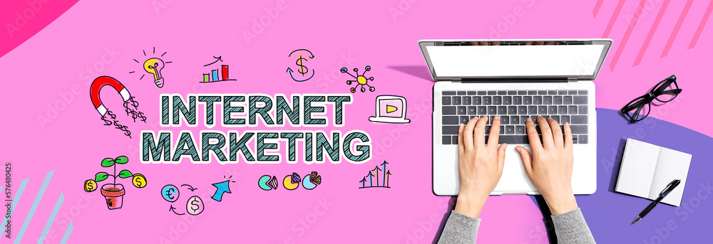 Poster internet marketing with person using a laptop computer