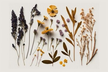 Dried wild flowers on transparent background.