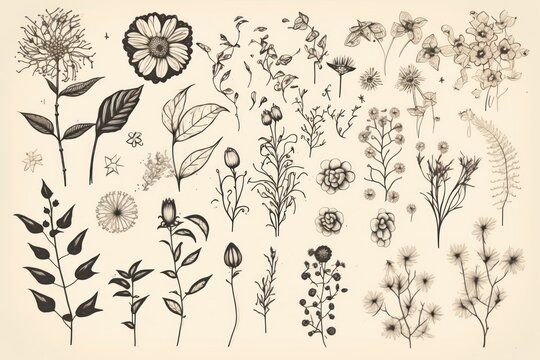 Flower doodles. Isolated on white background.
